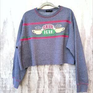 Friends Central Perk Cropped Raw Edge Crewneck Ringer Stitching Women's XL